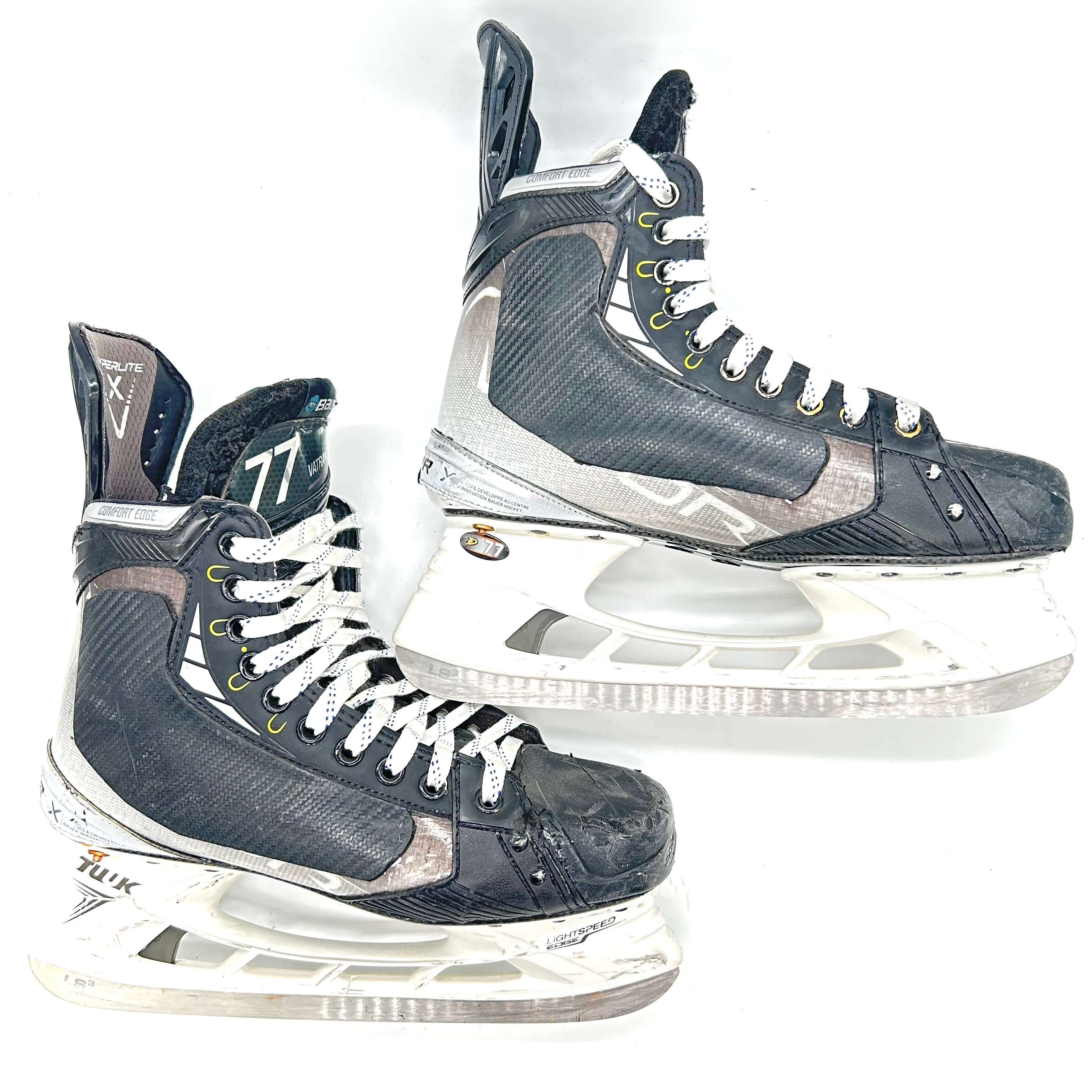 Patins de hockey Bauer Hyperlite – Patins d'occasion NHL Pro Stock – Taille 8.25E – Frank Vatrano – Ducks d'Anaheim